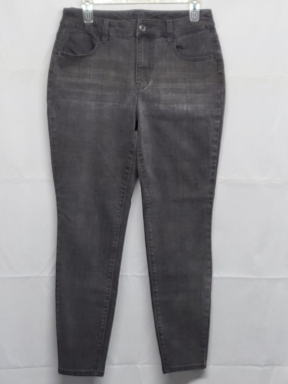 Maurices Womens Jeans High Rise Plaid Size Medium Short Slim Fit Gray 30 X 27.5
